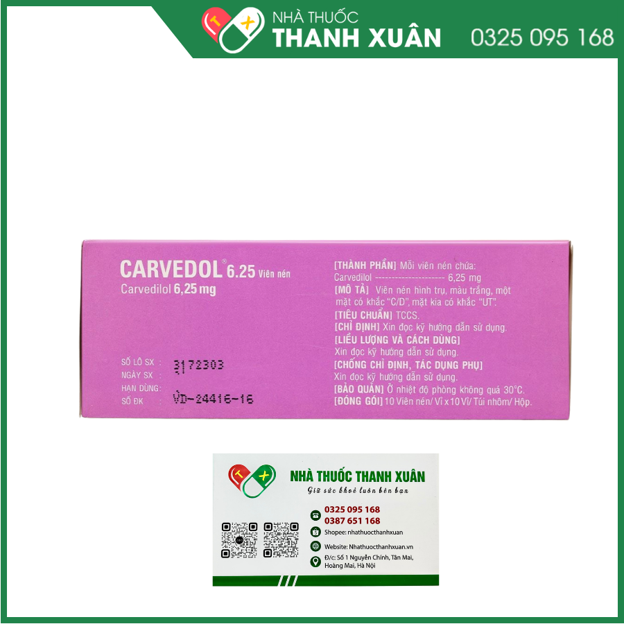 Carvedol 6.25 trị tăng huyết áp, đau thắt ngực